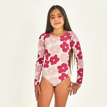 Afbeelding in galerij laden, Model Front: Uv Line Une Pièce Fille Swimsuit Flores Upf50+