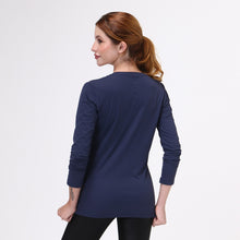 Afbeelding in galerij laden, Model Back: Uv Line Fitness Haut Sport Fit Fem Ml Marinho Upf50+
